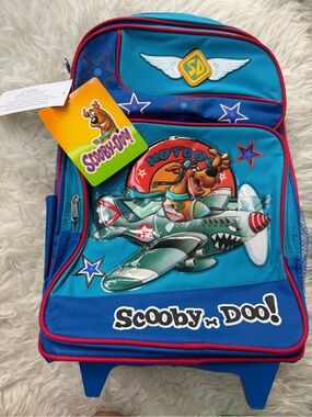 Kids Blue Trolley Backpack  2YK with Plane Graphic